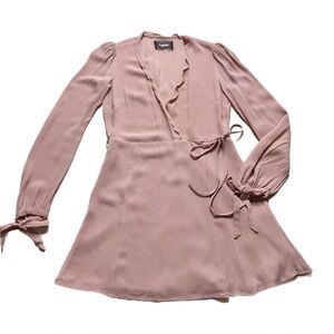 Reformation Delta Pastel Blush Pink Wrap Ruffle Mini Dress M